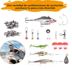 Accesorios de Pesca, caja de Aparejos con aparejos, Anzuelo de Púas, anzuelo Triple con Manivela, Plomo de gota, Colgante de Plomo de Macarrones, 3